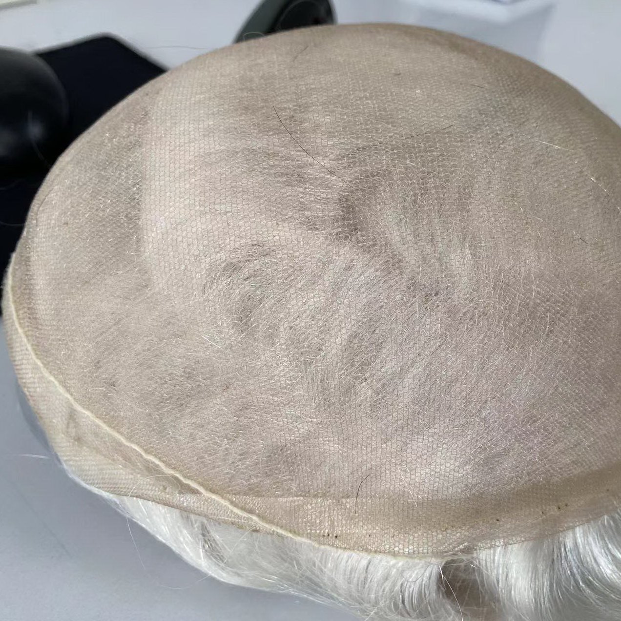 Breathable All French Lace 100% Human Snow White Hair Color #60R Natural Front Hairline Toupee For Men