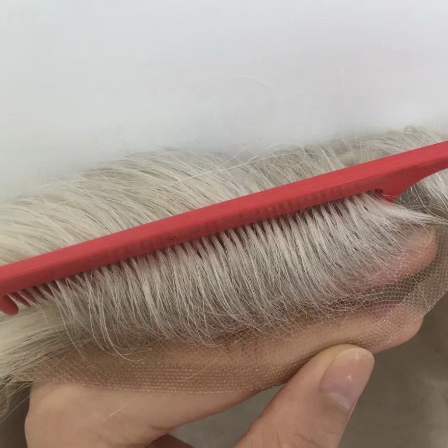 Breathable All French Lace 100% Human Snow White Hair Color #60R Natural Front Hairline Toupee For Men