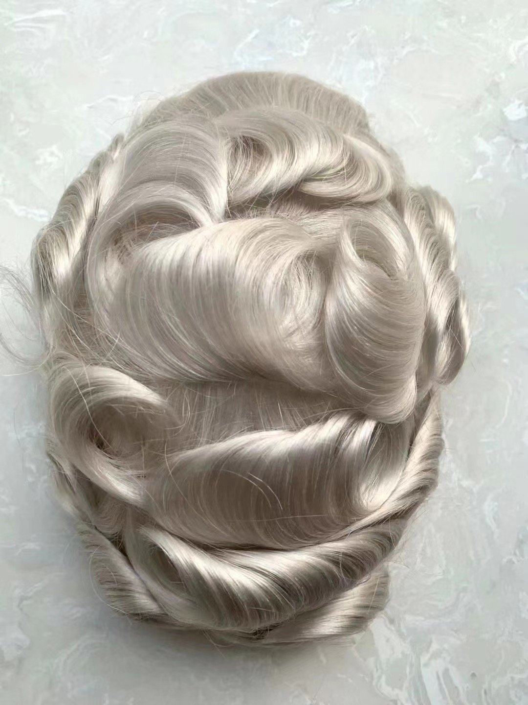 Breathable All French Lace 100% Human Snow White Hair Color #60R Natural Front Hairline Toupee For Men