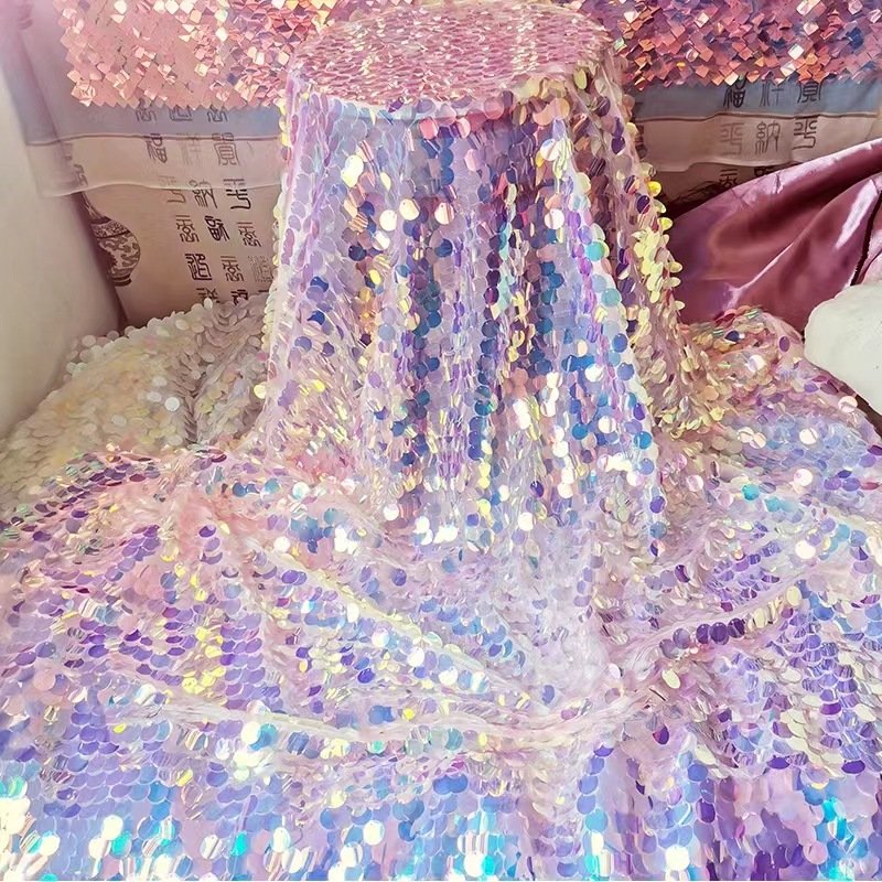 2024 african french sequin embroidery 18mm sequin tecido de lantejoulas tamanho grande nigerian mesh fabric for wedding decor