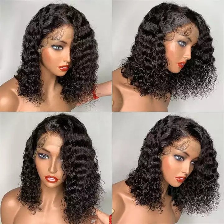 Deep Curly Wave Short Bob Wigs Human Hair Hd Full Lace Front Wig Raw Peruvian Virgin Human Hair Lace Bob Wig For Black Women