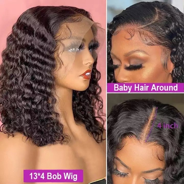 Deep Curly Wave Short Bob Wigs Human Hair Hd Full Lace Front Wig Raw Peruvian Virgin Human Hair Lace Bob Wig For Black Women