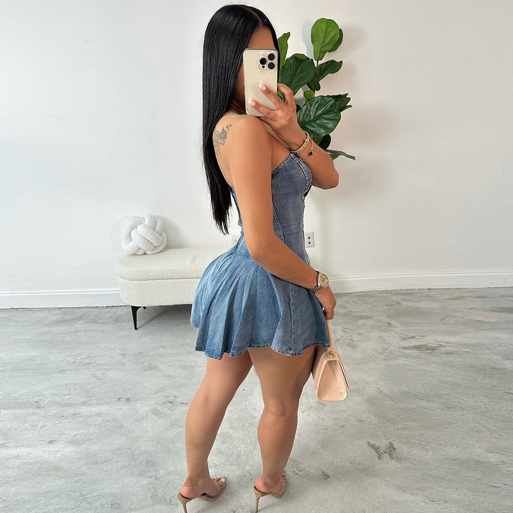 Summer Y2k Women's Clothing Transparent Strap Pleated Dress Off Shoulder Sleeveless Dress Fashion Lace Up Tube Dresses