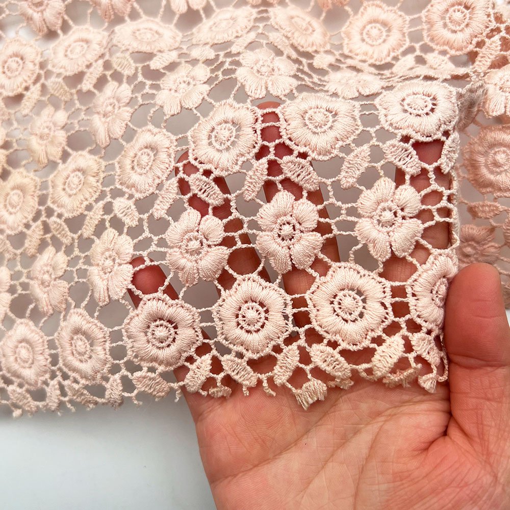 High quality stock water-soluble embroidery flower fabric hollow out cotton lace fabric with holes guipure embroidery fabric