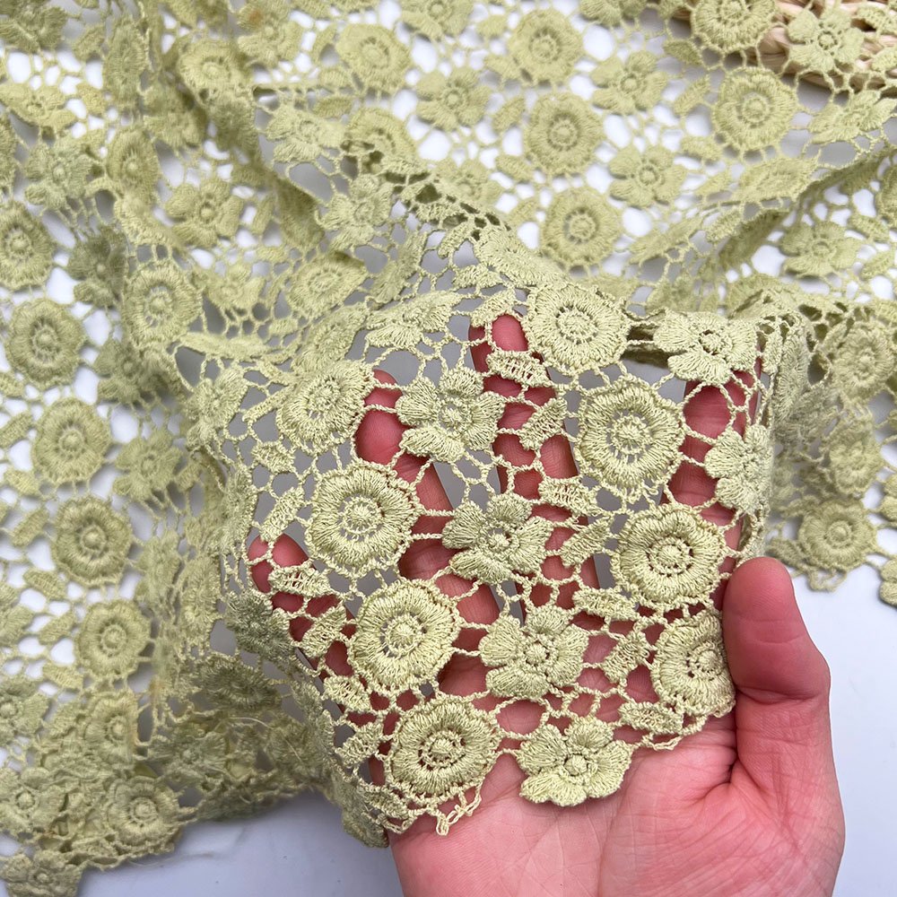 High quality stock water-soluble embroidery flower fabric hollow out cotton lace fabric with holes guipure embroidery fabric