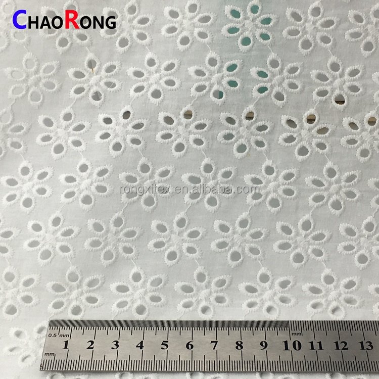 Golden Supplier CRF0576 Ready Goods Eyelet Flower Lace 100% Cotton Embroidery Fabrics for Clothing Material