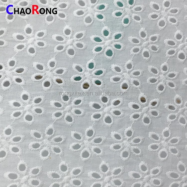 Golden Supplier CRF0576 Ready Goods Eyelet Flower Lace 100% Cotton Embroidery Fabrics for Clothing Material
