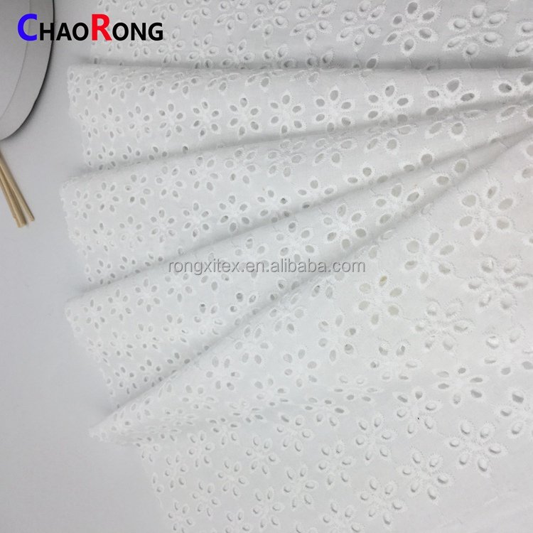 Golden Supplier CRF0576 Ready Goods Eyelet Flower Lace 100% Cotton Embroidery Fabrics for Clothing Material