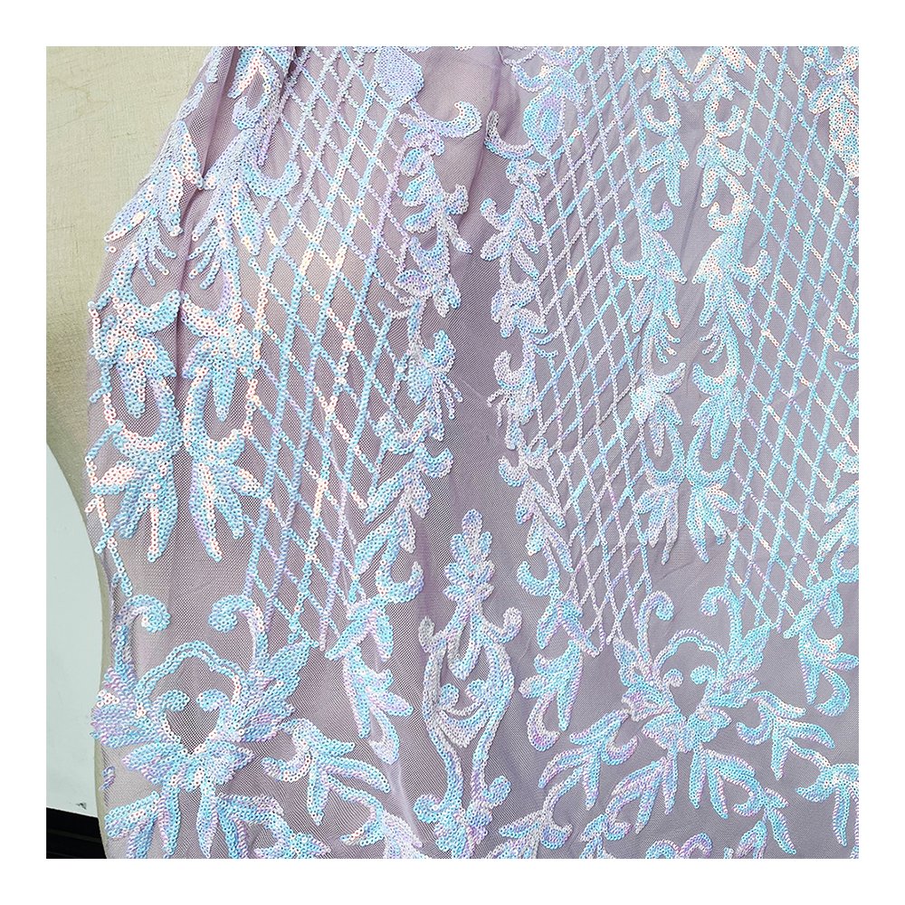 High Quality African Beaded Glitter Sequined French Net Embroidered Stretch Mesh Iridescent Sequined Lace Fabric For Women Dress