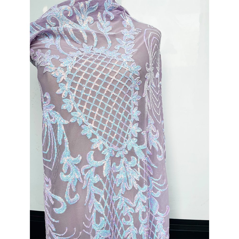 High Quality African Beaded Glitter Sequined French Net Embroidered Stretch Mesh Iridescent Sequined Lace Fabric For Women Dress