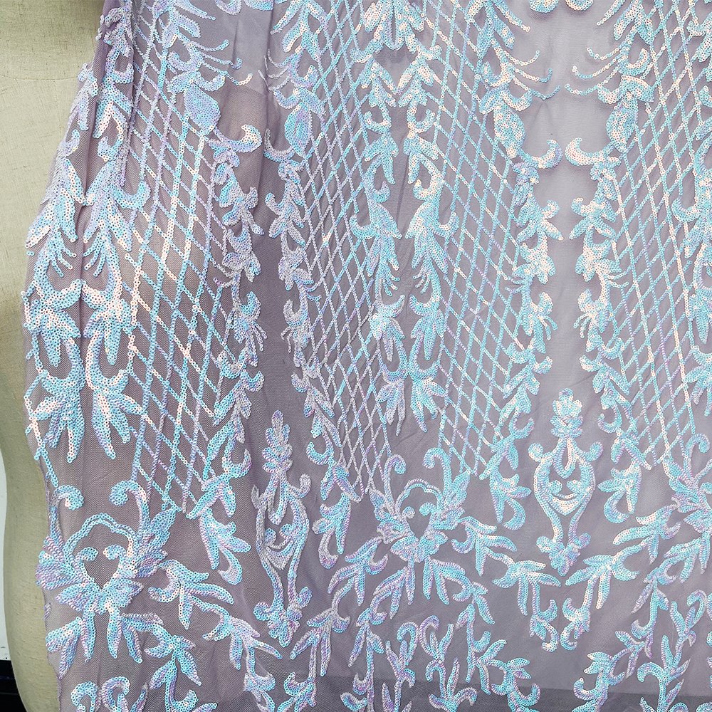 High Quality African Beaded Glitter Sequined French Net Embroidered Stretch Mesh Iridescent Sequined Lace Fabric For Women Dress