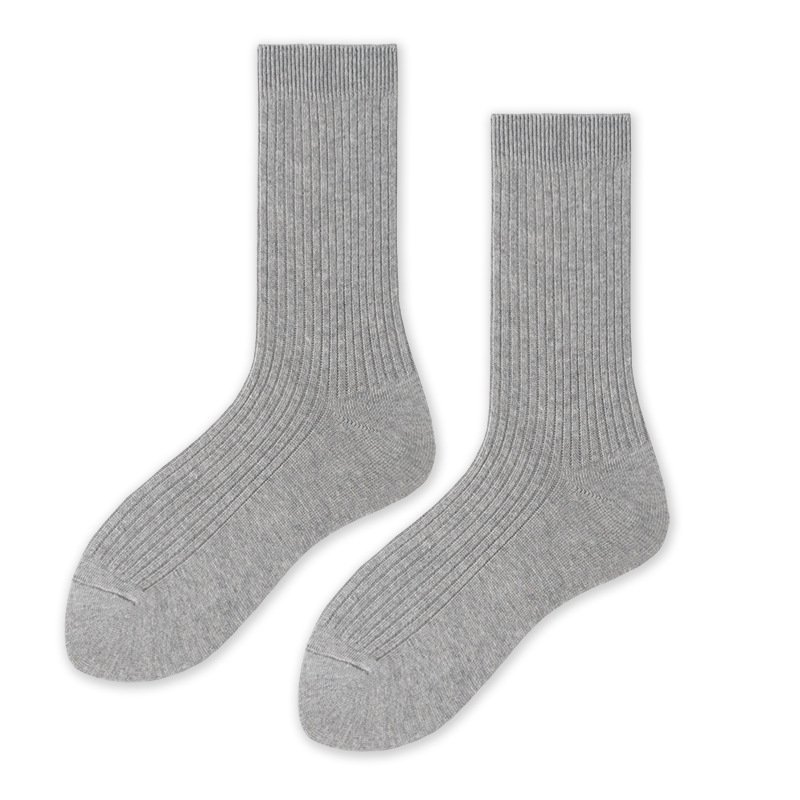 Double needles business dress for Women basic solid color white black gray Rib knitted cotton crew tube socks