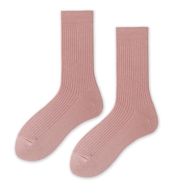 Double needles business dress for Women basic solid color white black gray Rib knitted cotton crew tube socks
