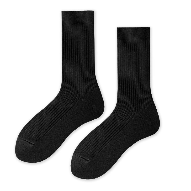 Double needles business dress for Women basic solid color white black gray Rib knitted cotton crew tube socks