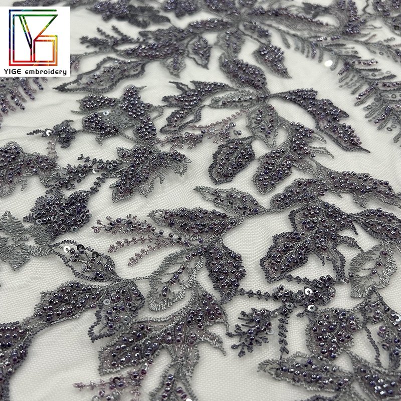French High quality 100% polyester African Fashion Wedding beaded sequins embroidered evening dresses Lace Fabric