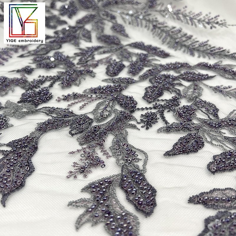 French High quality 100% polyester African Fashion Wedding beaded sequins embroidered evening dresses Lace Fabric