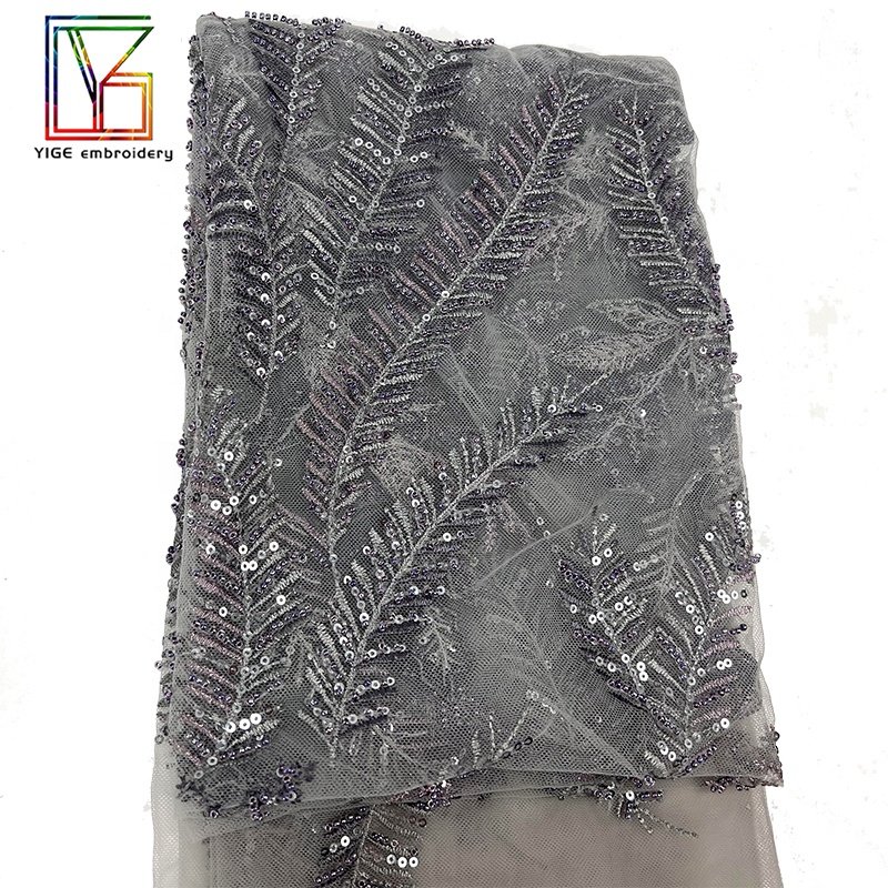 French High quality 100% polyester African Fashion Wedding beaded sequins embroidered evening dresses Lace Fabric