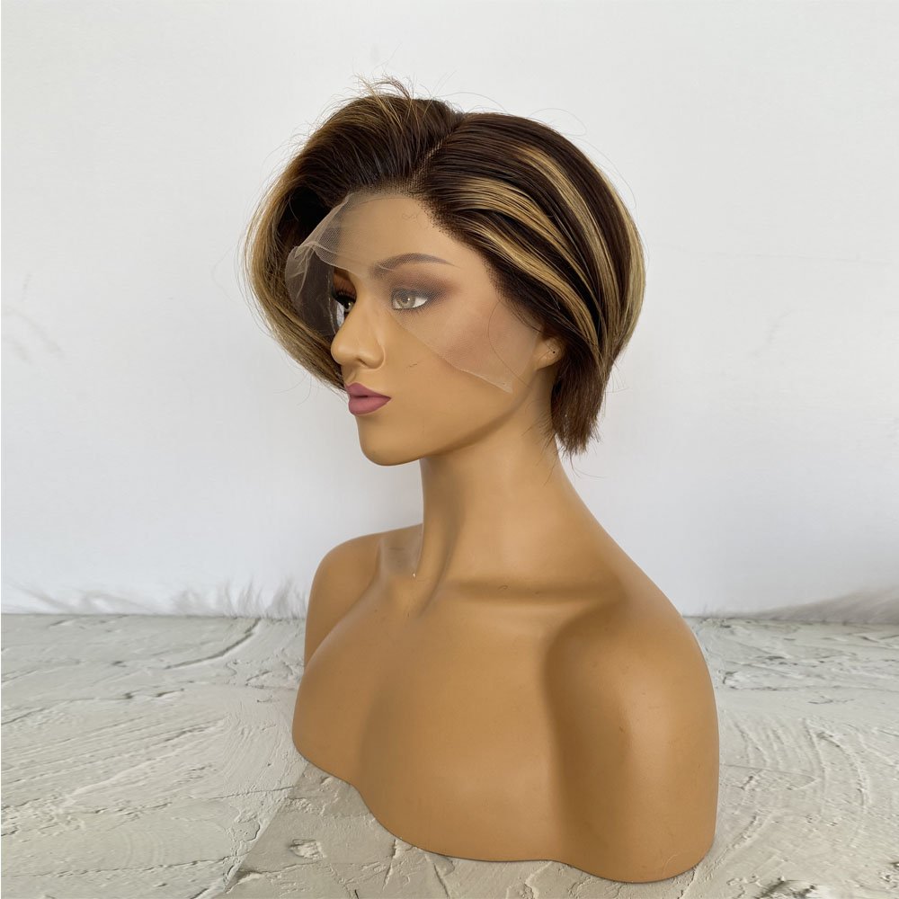 Highlight Color 13x4 13x6 Lace Frontal Pixie Wig Short Cut HD Lace Pixie Wig