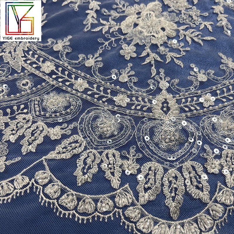 New french white beaded sequins bridal wedding lace Mesh with sequins Embroidery women dress Lace Fabric