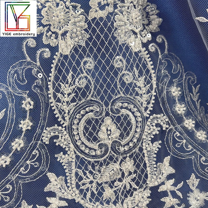 New french white beaded sequins bridal wedding lace Mesh with sequins Embroidery women dress Lace Fabric