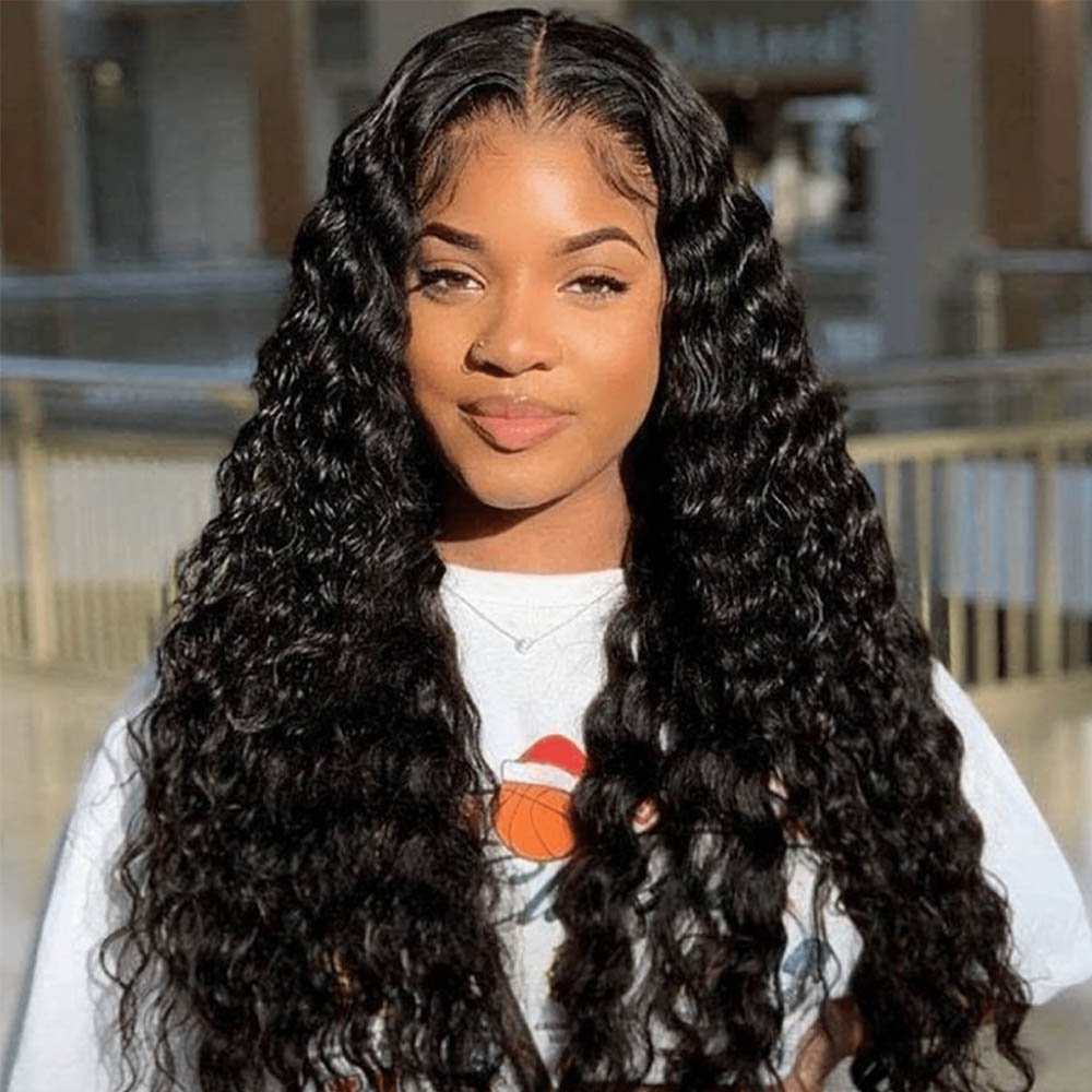 Deep Wave Lace Frontal Wig Deep Curly Lace Front Human Hair Wigs 30 Inch Long Virgin Hair Transparent for Black Wome Brazilian
