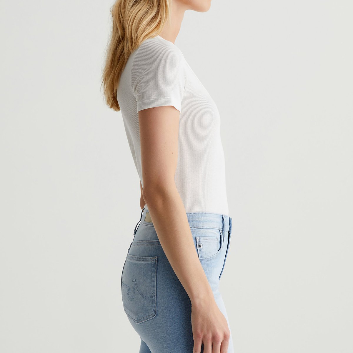 OEM/ODM Custom Classic white Women's Slim Fit Scoop Neck T-Shirt - Soft Stretch-Blend Rib Knit, Thick Binding, White