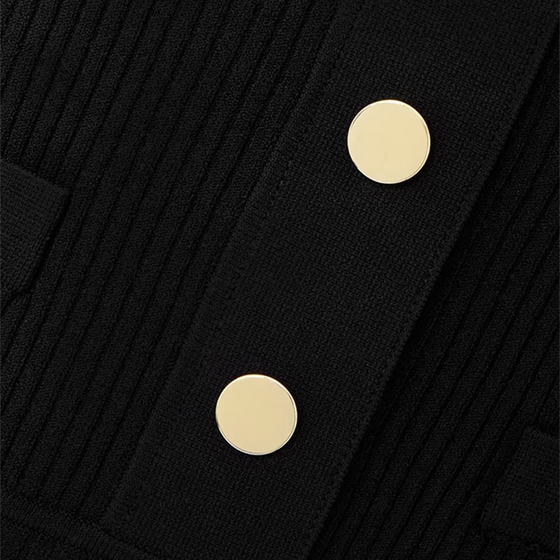 Knitwear Manufacturer Custom Autumn Winter Black Polo Collar Long Sleeved ribbed knitted Women's Sweater Dress