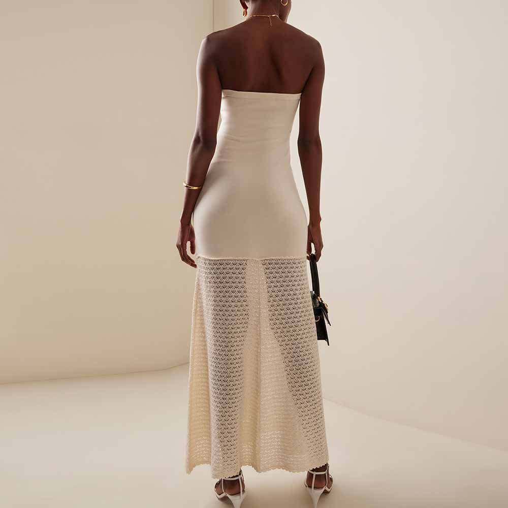 Knitwear Manufacturer Custom Spring Summer Autumn Winter Elegant Party lace Off Shoulder Bodycon Knit Maxi Dress