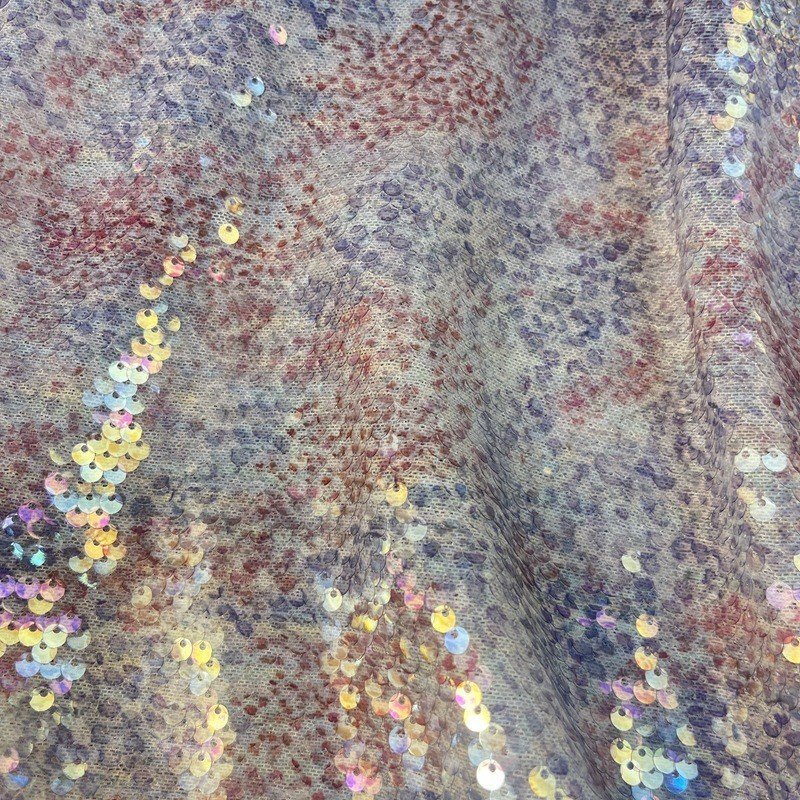 LH 5mm fish scales spandex Digital Printing Stretch Mesh Sequin Fabric Leopard Polyester Lace Embroidery Fabric For Cloth