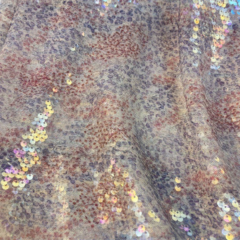 LH 5mm fish scales spandex Digital Printing Stretch Mesh Sequin Fabric Leopard Polyester Lace Embroidery Fabric For Cloth