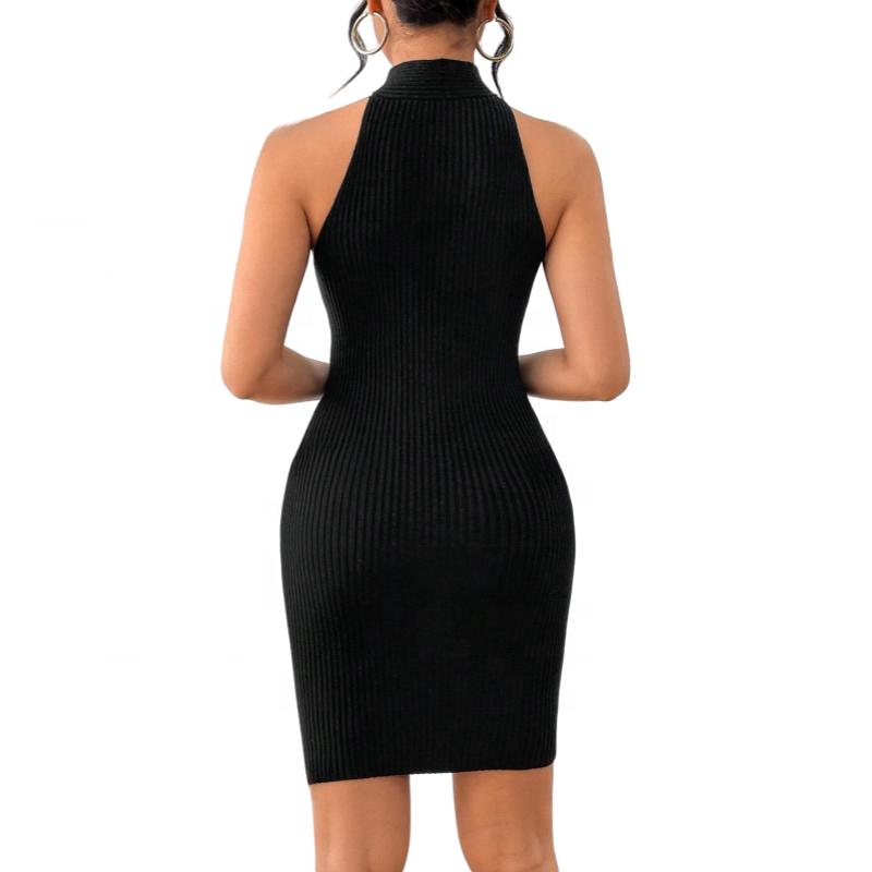 2024 Ribbed Bodycon Mini Dress for Women Slim Fit Turtleneck Sleeveless Knit Casual Dress Sexy slip dress