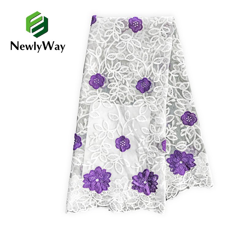Factory Direct Selling Embroidery Color Milk Silk Lace Fabric High Quality French Lace Fabric With Beads For Women Garment Party