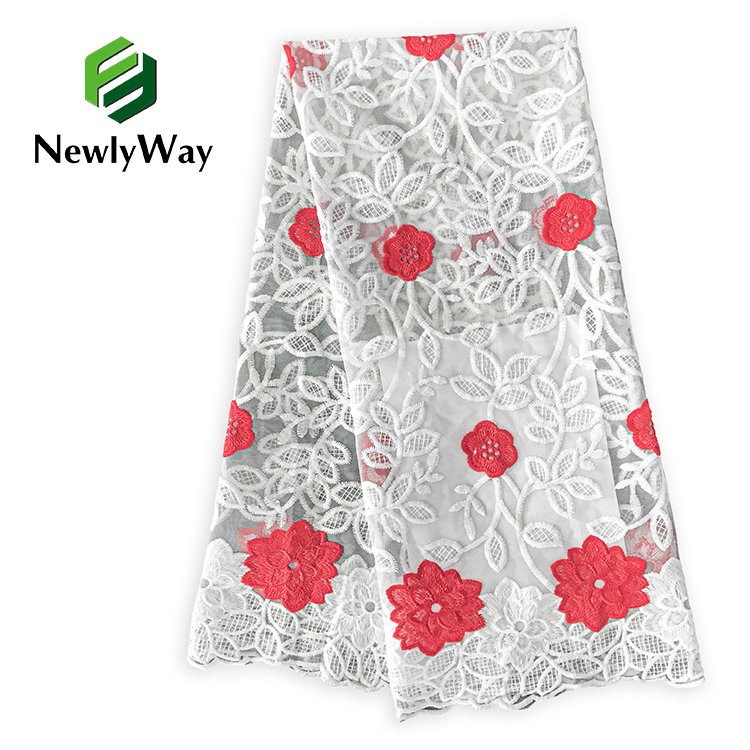 Factory Direct Selling Embroidery Color Milk Silk Lace Fabric High Quality French Lace Fabric With Beads For Women Garment Party