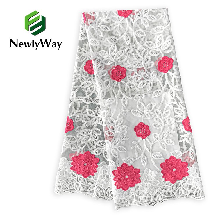 Factory Direct Selling Embroidery Color Milk Silk Lace Fabric High Quality French Lace Fabric With Beads For Women Garment Party