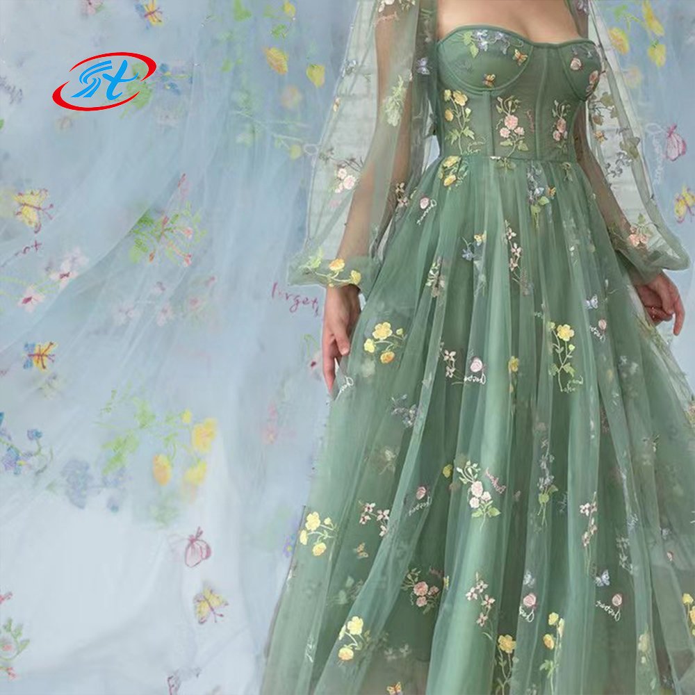 high quality flowers jacquard lace fabric 100% polyester 3d embroidery fabric for wedding dress