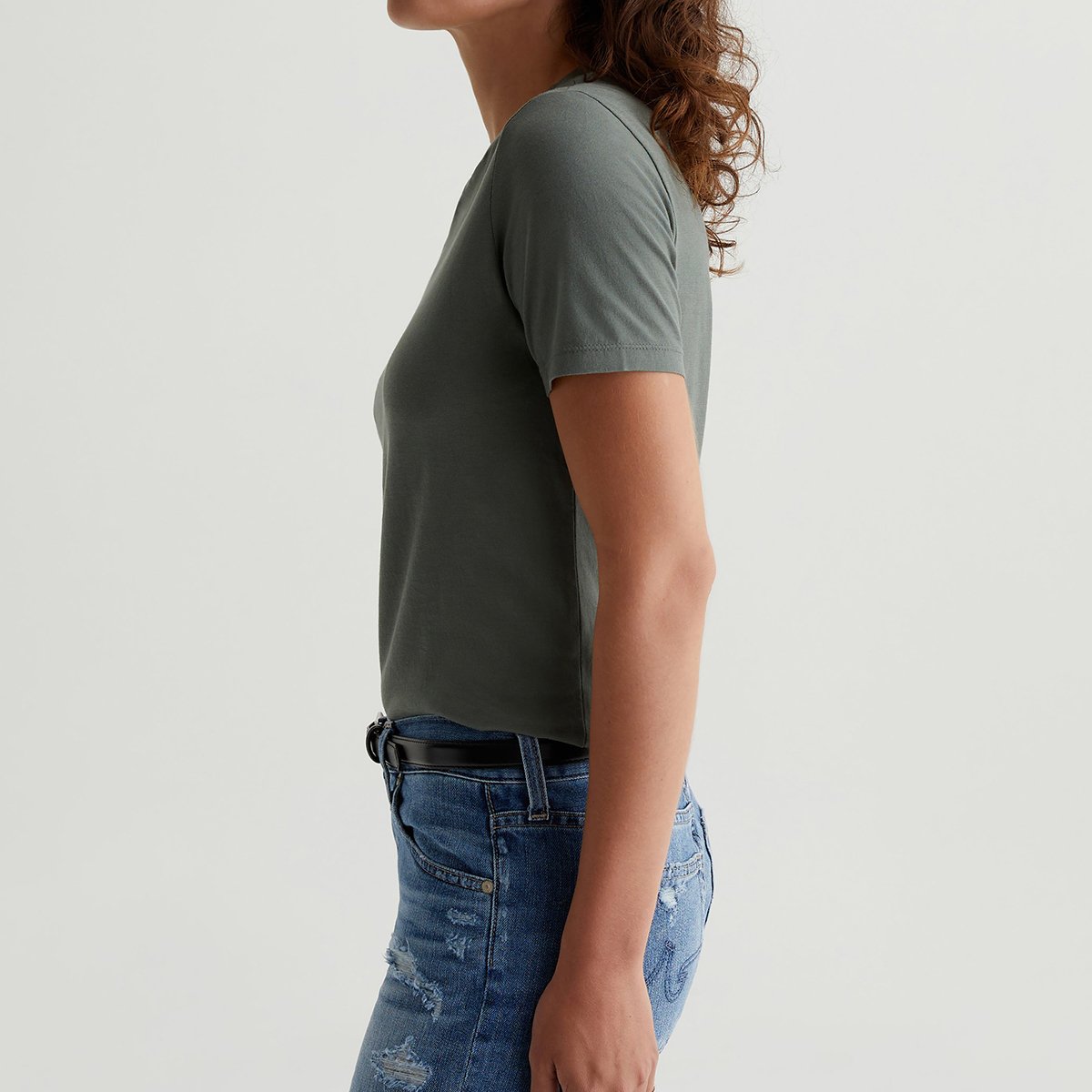 OEM/ODM Custom Green Women's Crew Neck Tee - 1X1 Rib Neckband, Premium Knit, 100% Cotton, Durable Twist Yarns
