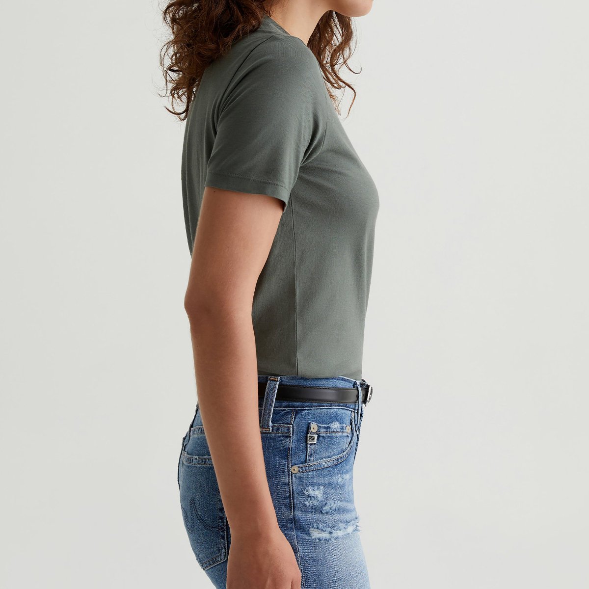 OEM/ODM Custom Green Women's Crew Neck Tee - 1X1 Rib Neckband, Premium Knit, 100% Cotton, Durable Twist Yarns