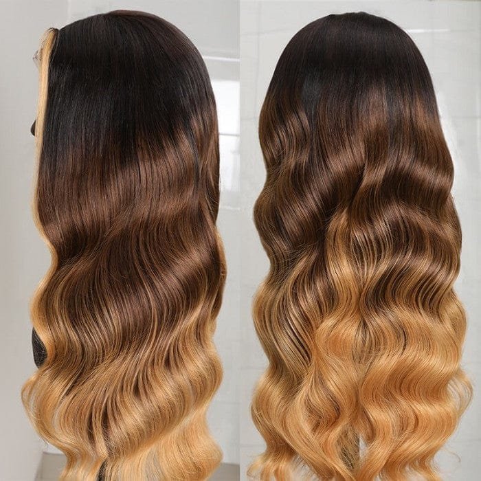13x4 Hd Lace Front 180% Density Virgin Hair Highlighted Wigs With Color Brown Ombre Honey Blonde Human Wig For Black Women