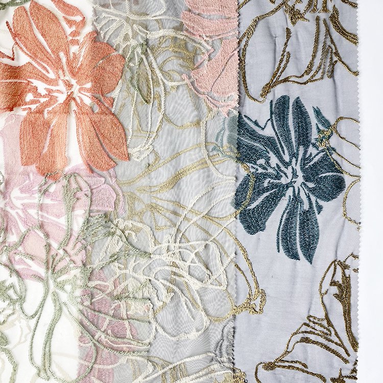 Harvest latest polyamide nylon mesh colorful floral poly yarn embroidery for dress and party wear