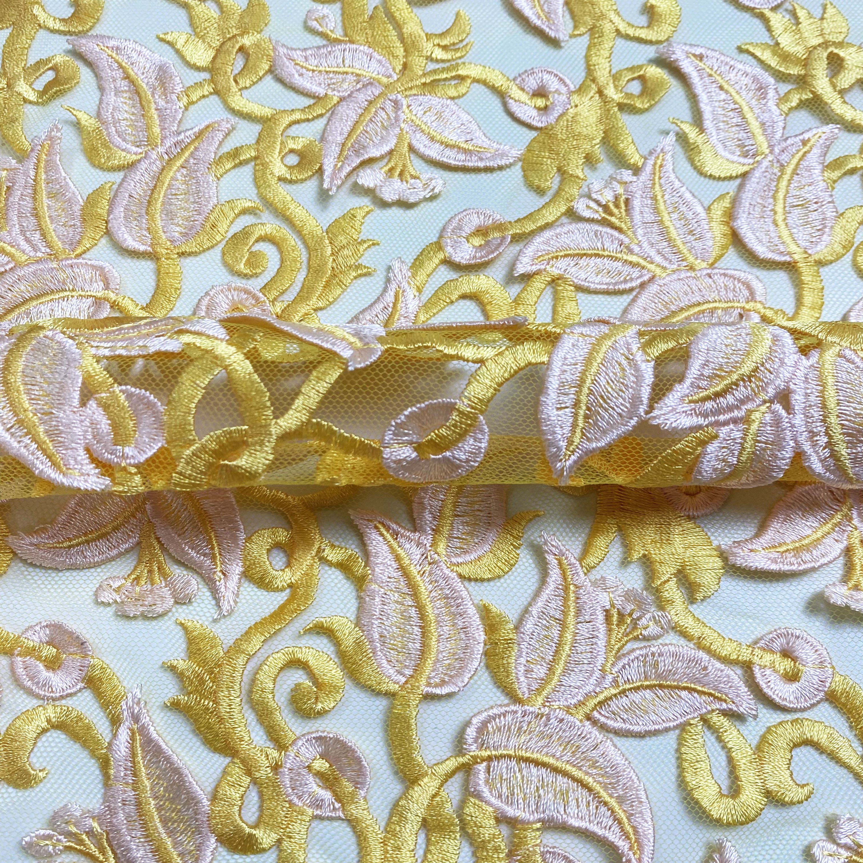 2024 high quality flower lace tulle fabric with embroidery 3d flower lace chemical lace embroidery fabric