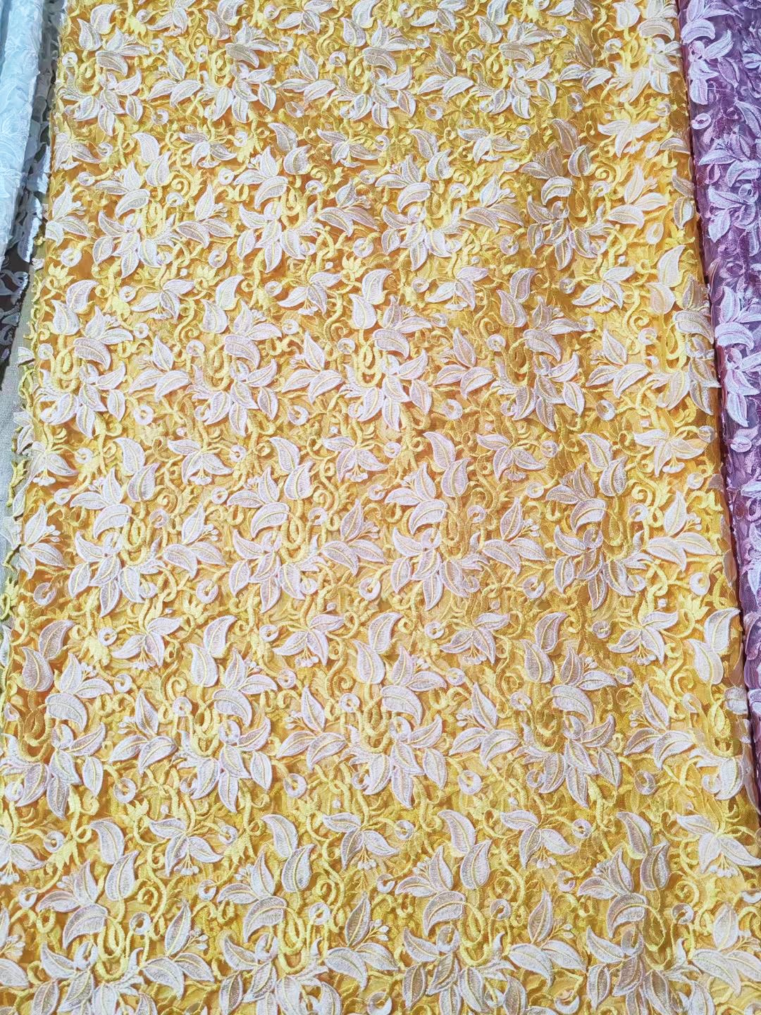 2024 high quality flower lace tulle fabric with embroidery 3d flower lace chemical lace embroidery fabric