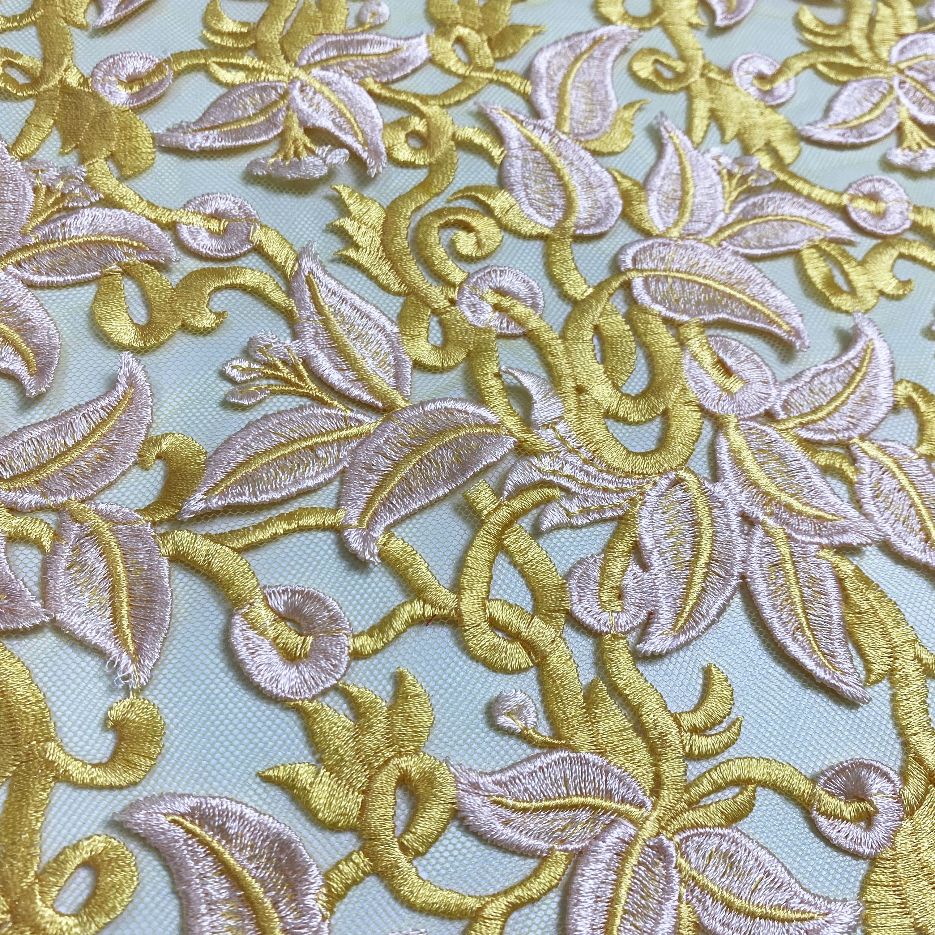 2024 high quality flower lace tulle fabric with embroidery 3d flower lace chemical lace embroidery fabric