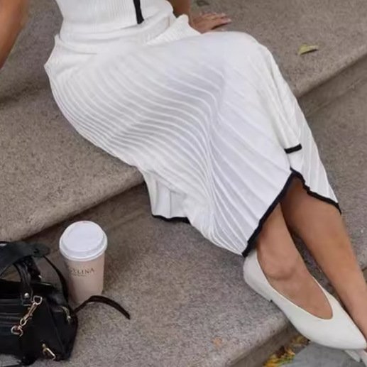 2024 Fashion Two Piece Sets Outfits Knit Ribbed Ruffles Patchwork Women Set Deep V-neck Top Short Sleeve Cardigan and Midi Skirt