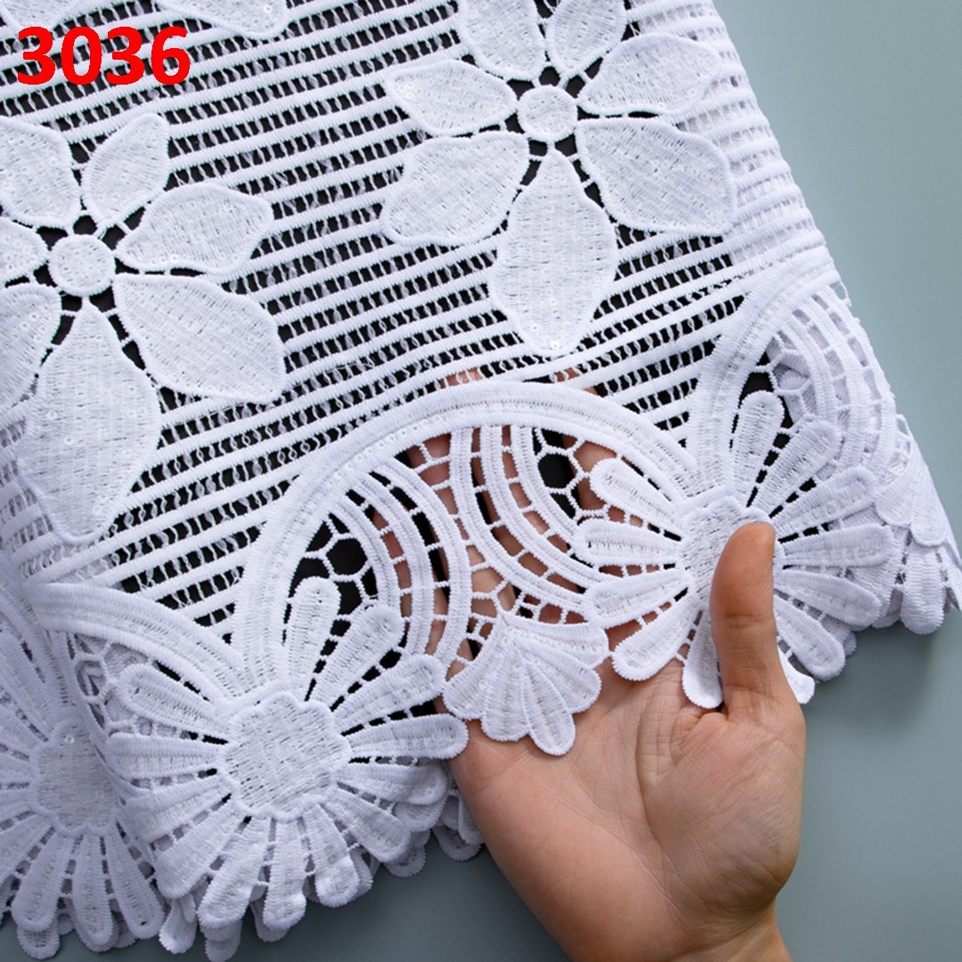 3036 White African Sequins Lace Fabric 2022 High Quality Guipure Cord Lace Water Soluble Fabric Nigerian Wedding Mesh Lace