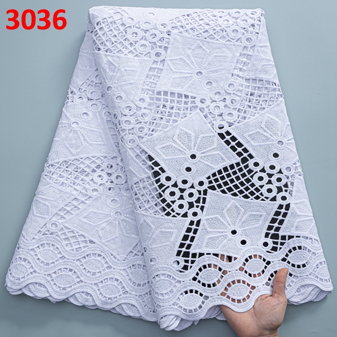 3036 White African Sequins Lace Fabric 2022 High Quality Guipure Cord Lace Water Soluble Fabric Nigerian Wedding Mesh Lace