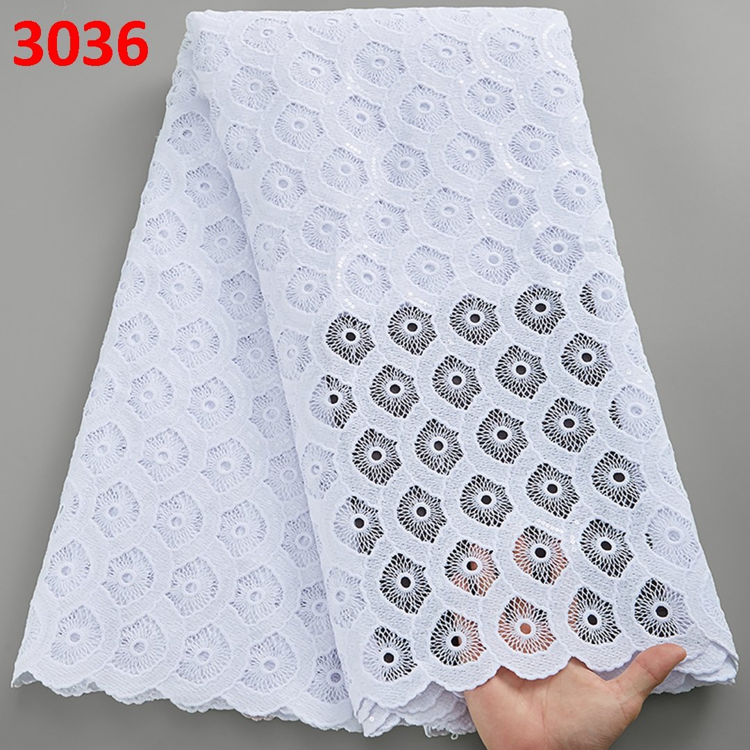 3036 White African Sequins Lace Fabric 2022 High Quality Guipure Cord Lace Water Soluble Fabric Nigerian Wedding Mesh Lace
