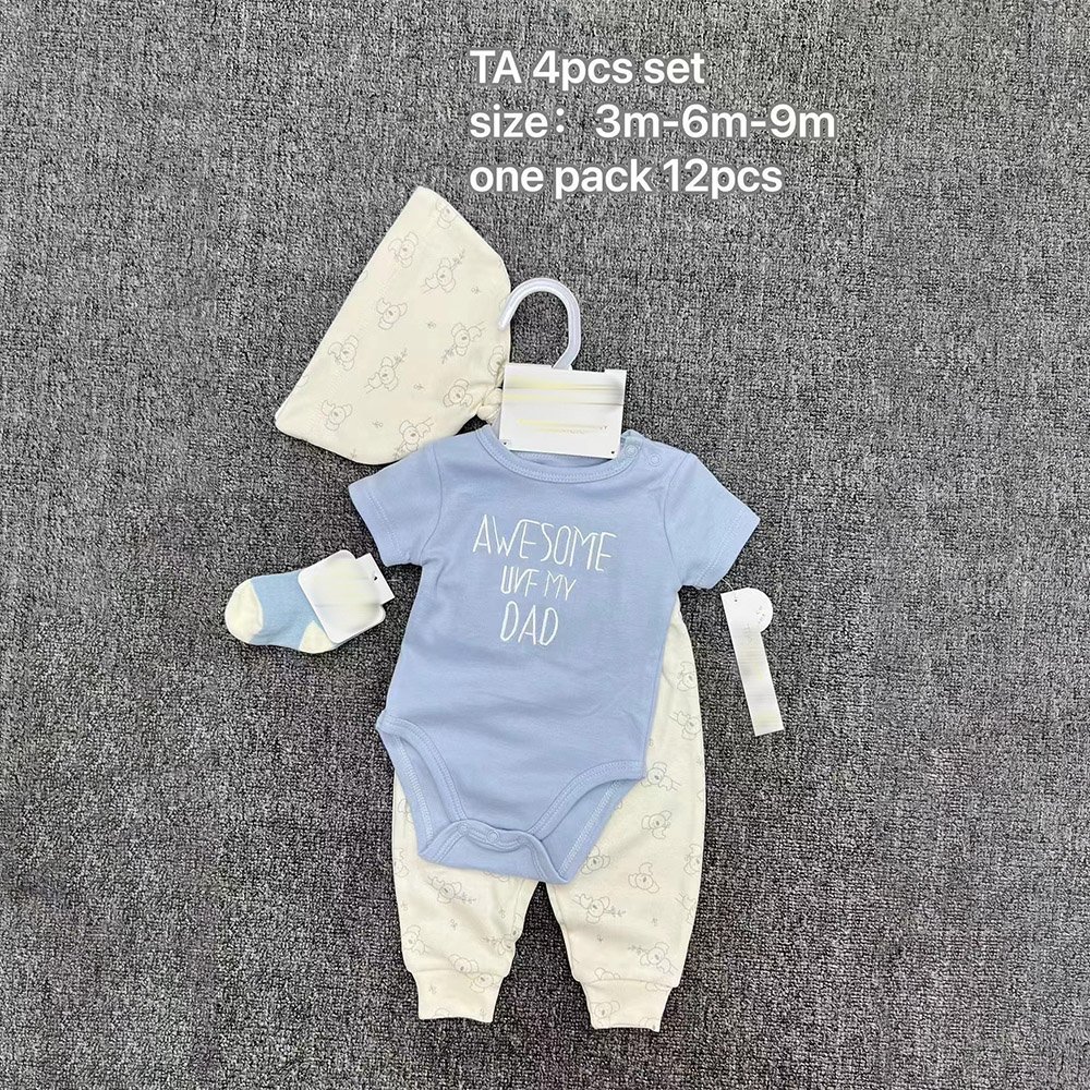 Newborn Baby Boys Spring Autumn Outfits Infant Ribbed Knitted Cotton Long Sleeve Romper+Socks+Cap+Trousers Baby Onesie