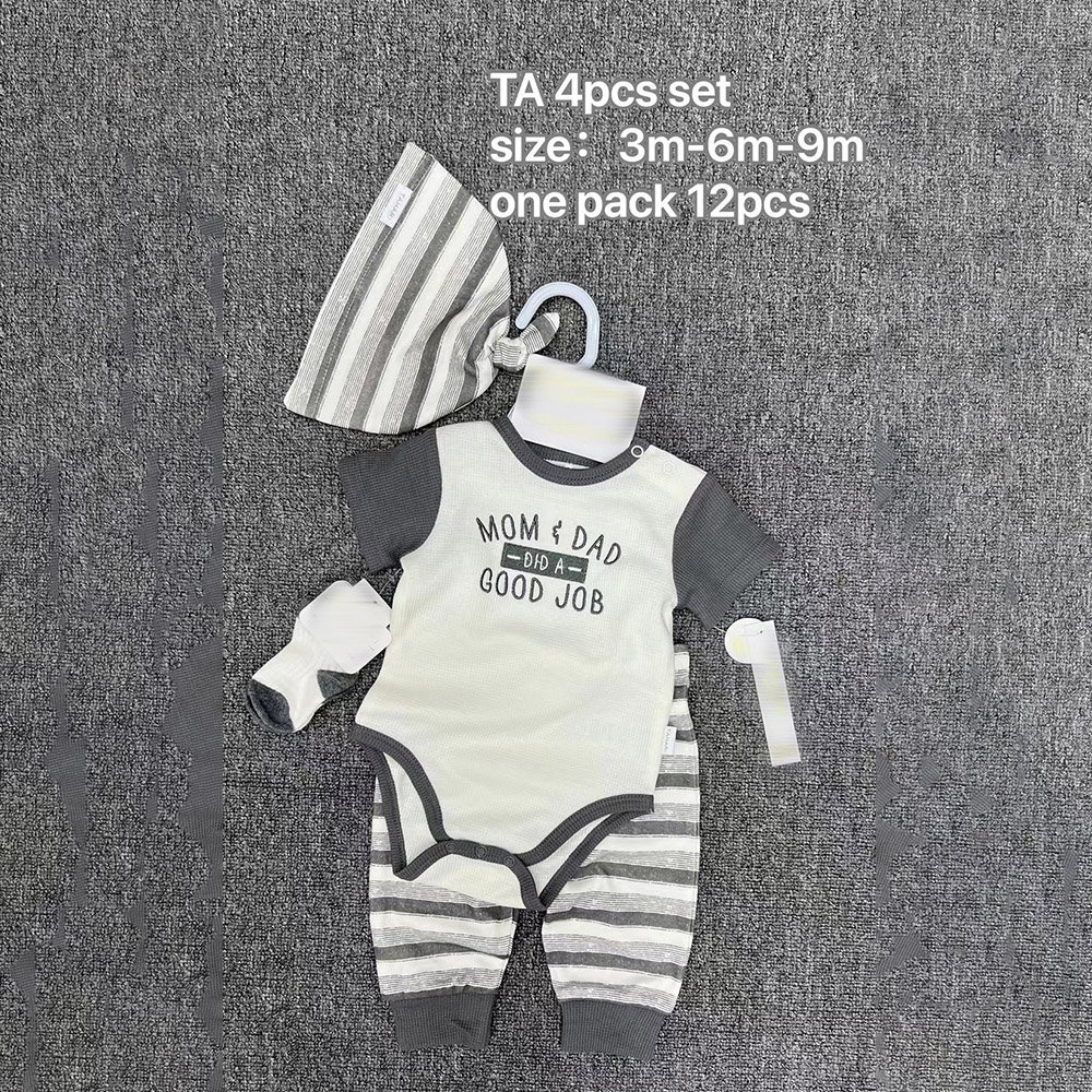 Newborn Baby Boys Spring Autumn Outfits Infant Ribbed Knitted Cotton Long Sleeve Romper+Socks+Cap+Trousers Baby Onesie