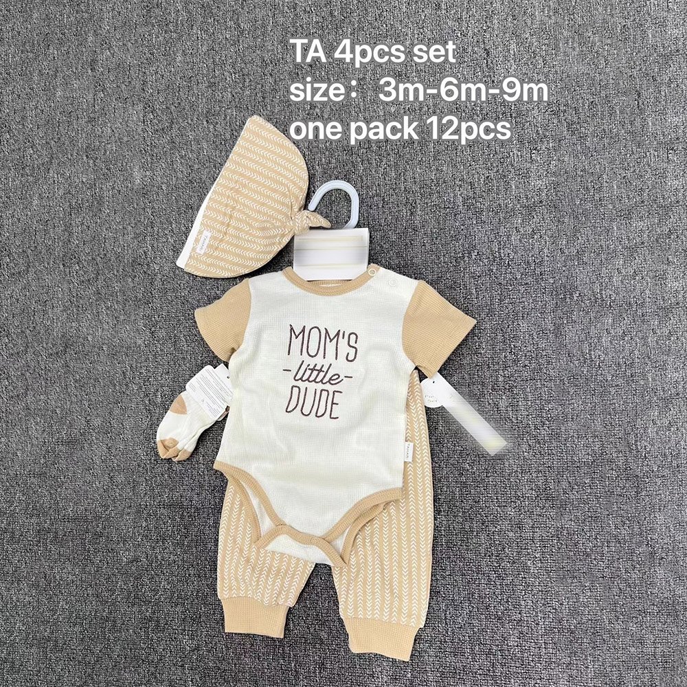 Newborn Baby Boys Spring Autumn Outfits Infant Ribbed Knitted Cotton Long Sleeve Romper+Socks+Cap+Trousers Baby Onesie