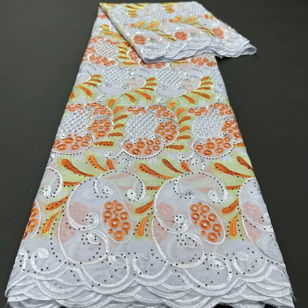 2024 hot sale Nigeria Printed Cotton Batik Lace cloth Voile Lace Fabric Switzerland